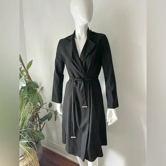 layefe wool blend Black Long Sleeve Belted Coat open - Picture 8 of 8